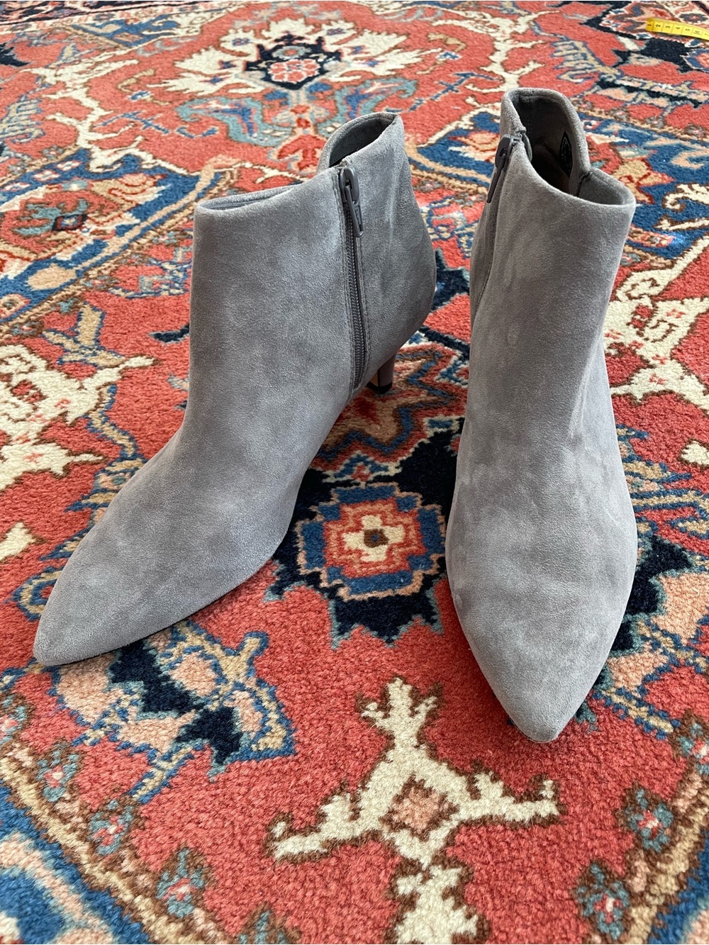 Clarks Gray Suede Pointed Toe Ankle Booties